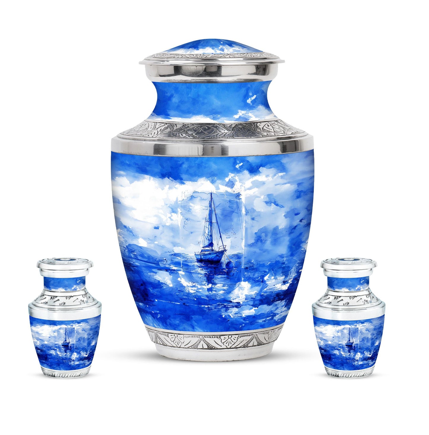 Fishing Theme Large Urn With 2 Keepsake Urn