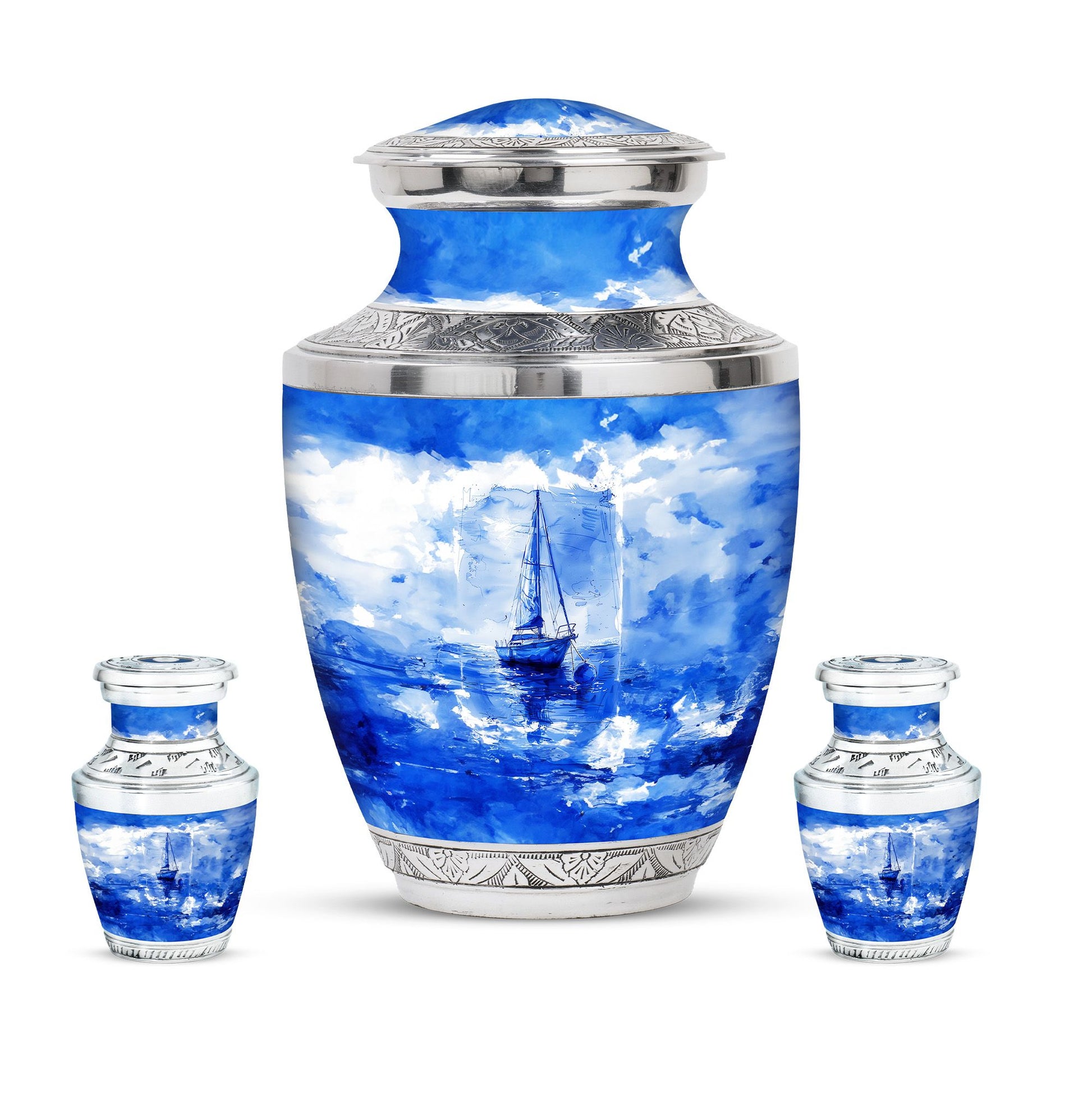 Fishing Theme Large Urn With 2 Keepsake Urn