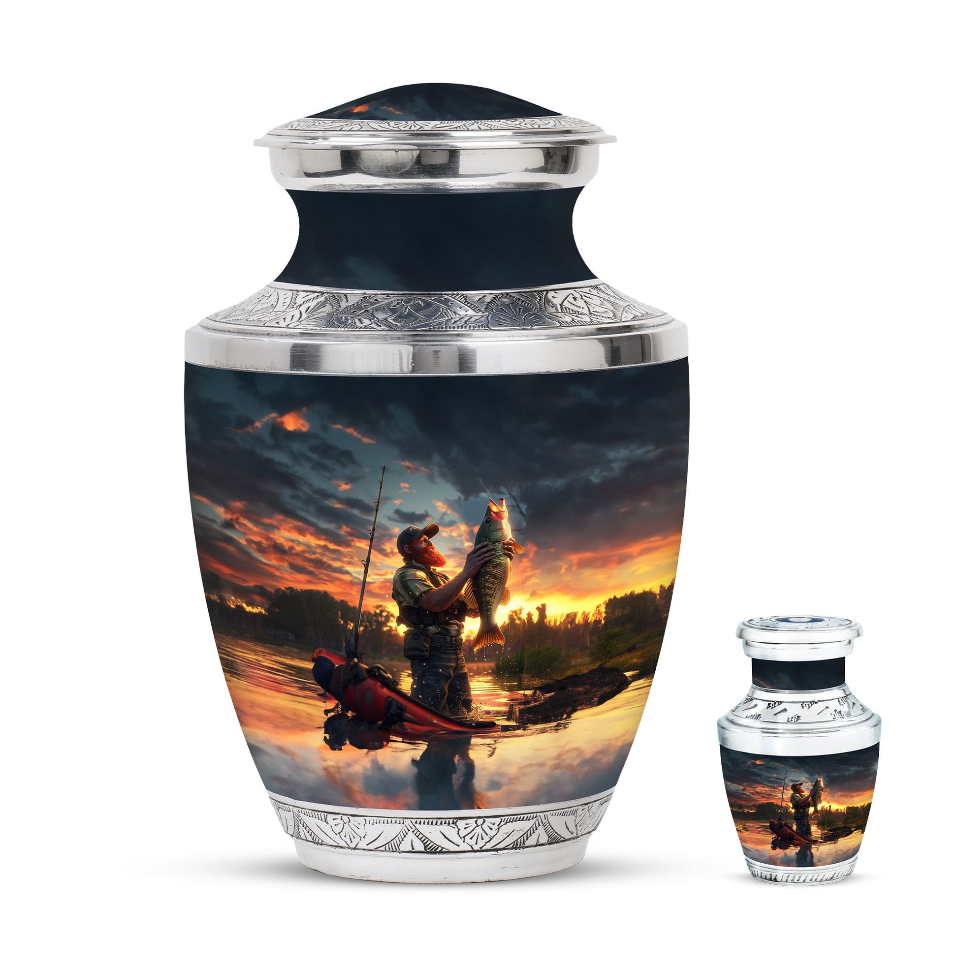 Fishing Theme Large Urn With 1 Keepsake Urn
