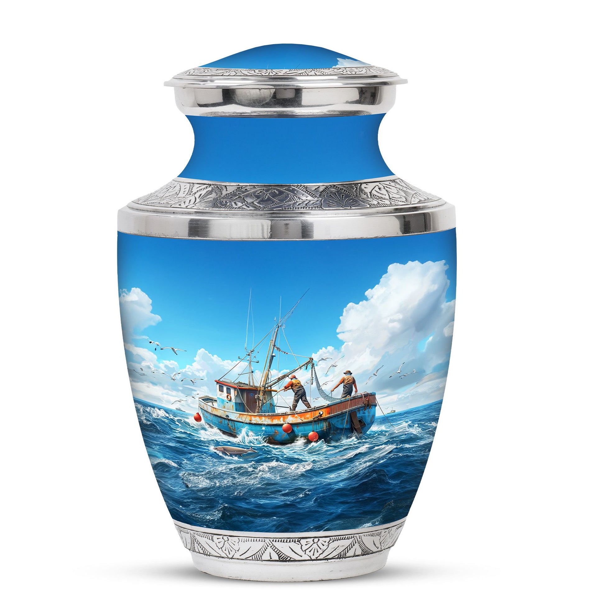 Fishing Theme Large Urn 10 Inch