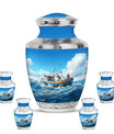 Fishing Theme Large Urn With 4 Keepsake Urn