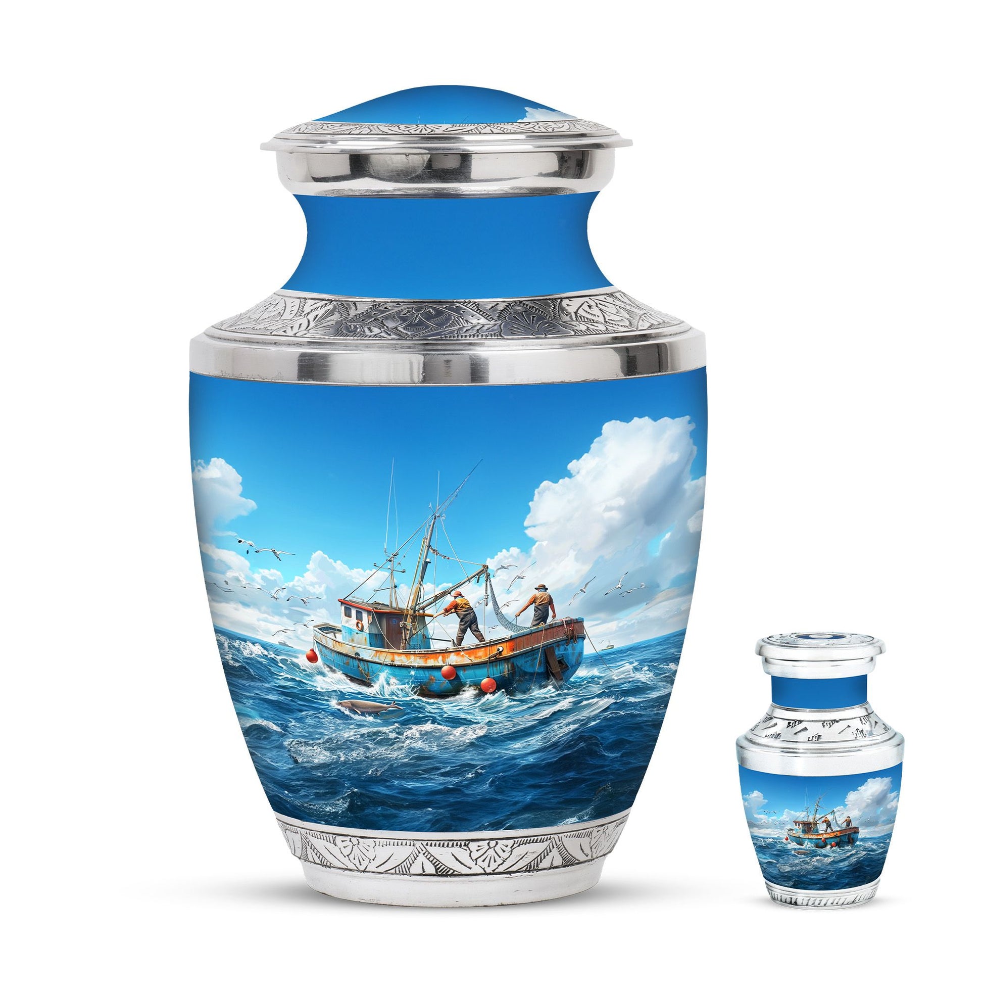 Fishing Theme Large Urn With 1 Keepsake Urn