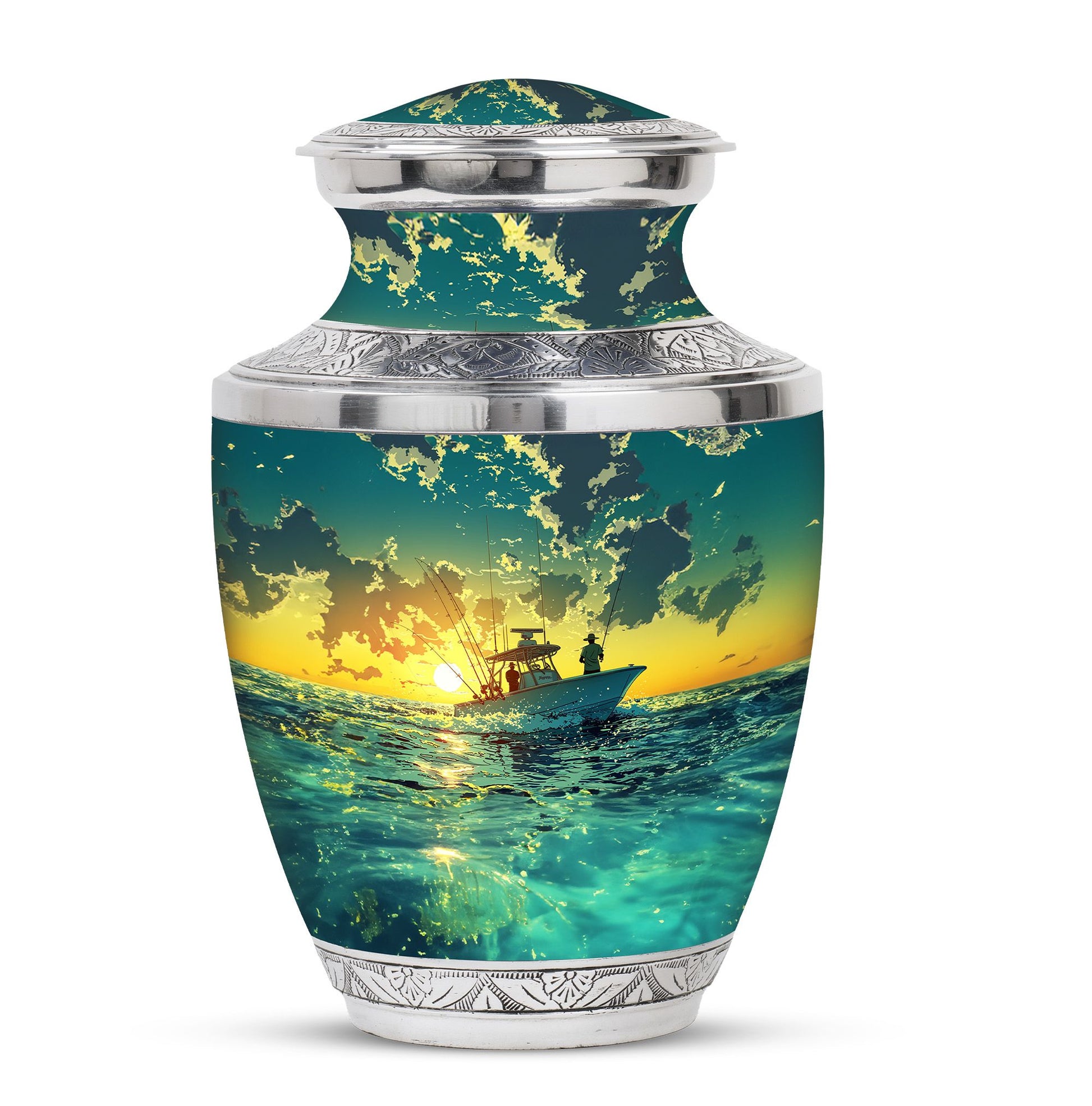 Fishing Theme Large Urn 10 Inch