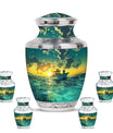 Fishing Theme Large Urn With 4 Keepsake Urn