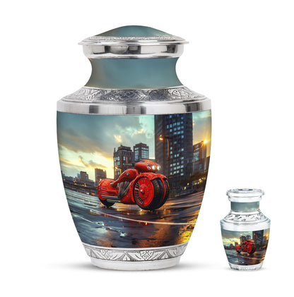 Motorcycle Theme Large Urn With 1 Keepsake Urn