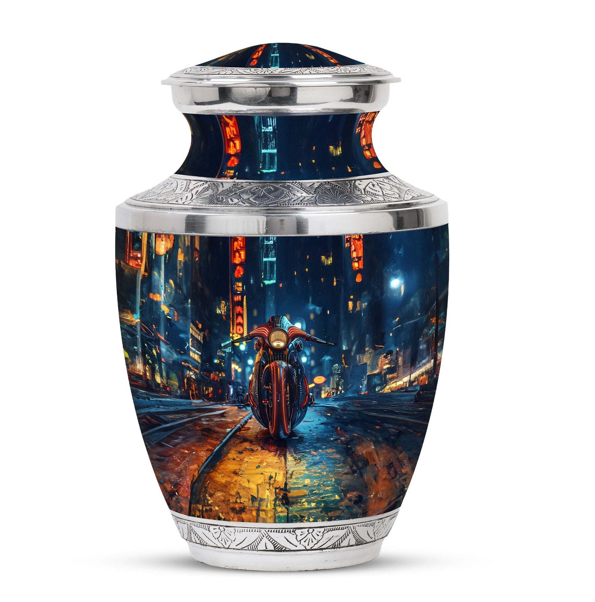 Motorcycle Theme Large Urn 10 Inch