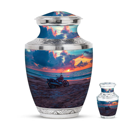 Motorcycle Theme Large Urn With 1 Keepsake Urn
