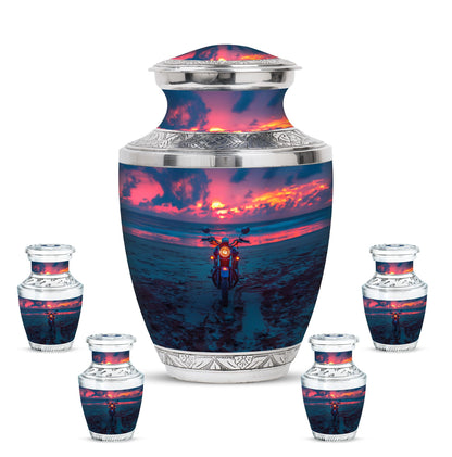 Motorcycle Theme Large Urn With 4 Keepsake Urn