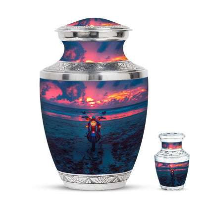 Motorcycle Theme Large Urn With 1 Keepsake Urn