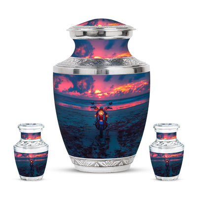 Motorcycle Theme Large Urn With 2 Keepsake Urn
