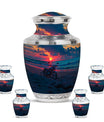 Motorcycle Theme Large Urn With 4 Keepsake Urn