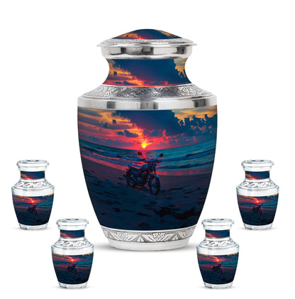 Motorcycle Theme Large Urn With 4 Keepsake Urn