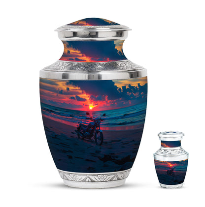 Motorcycle Theme Large Urn With 1 Keepsake Urn