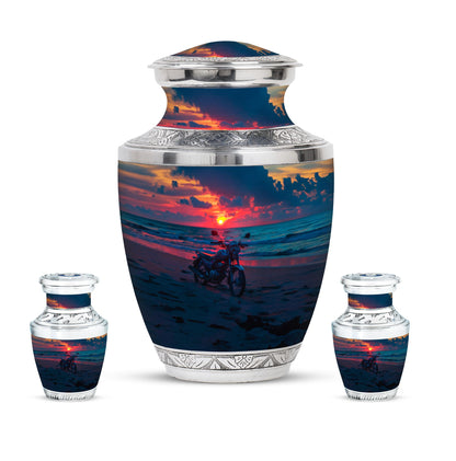 Motorcycle Theme Large Urn With 2 Keepsake Urn