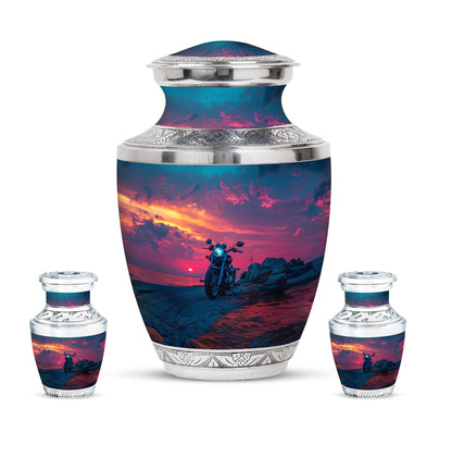 Motorcycle Theme Large Urn With 2 Keepsake Urn