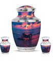Motorcycle Theme Large Urn With 2 Keepsake Urn
