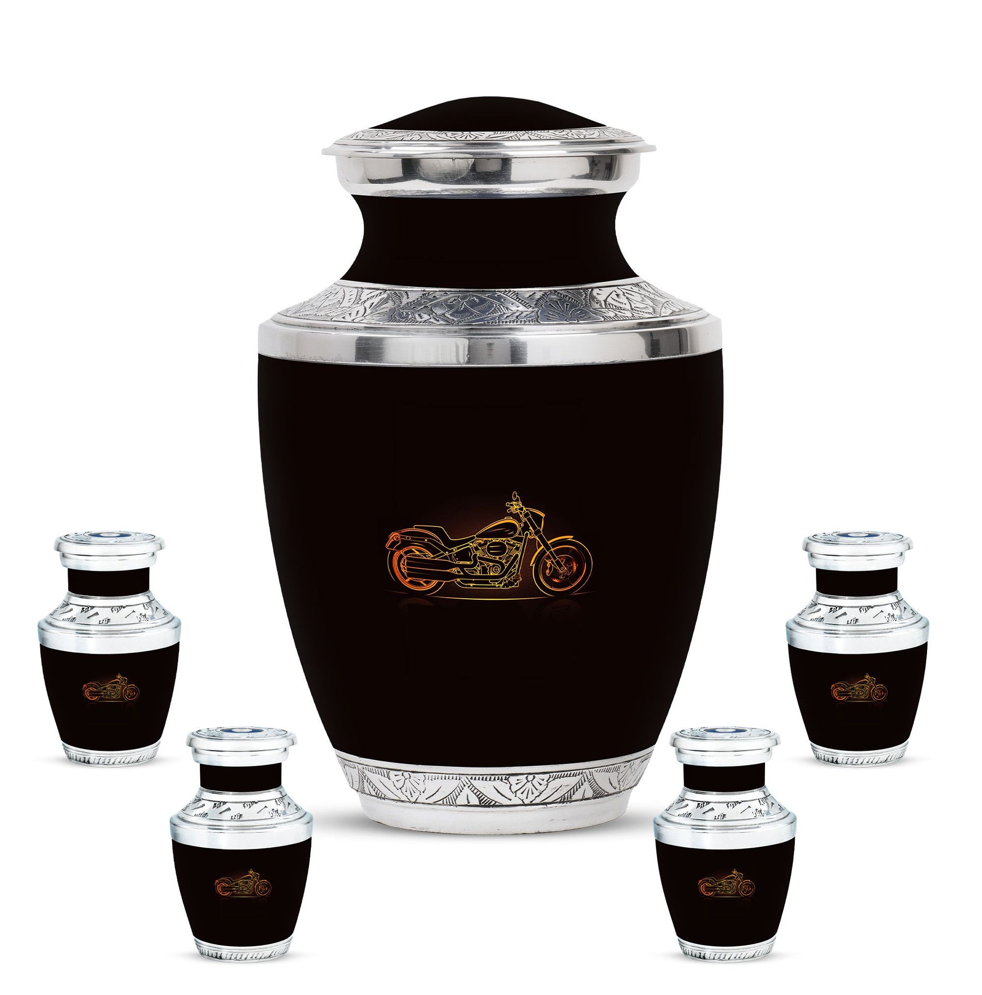 Motorcycle Theme Large Urn With 4 Keepsake Urn