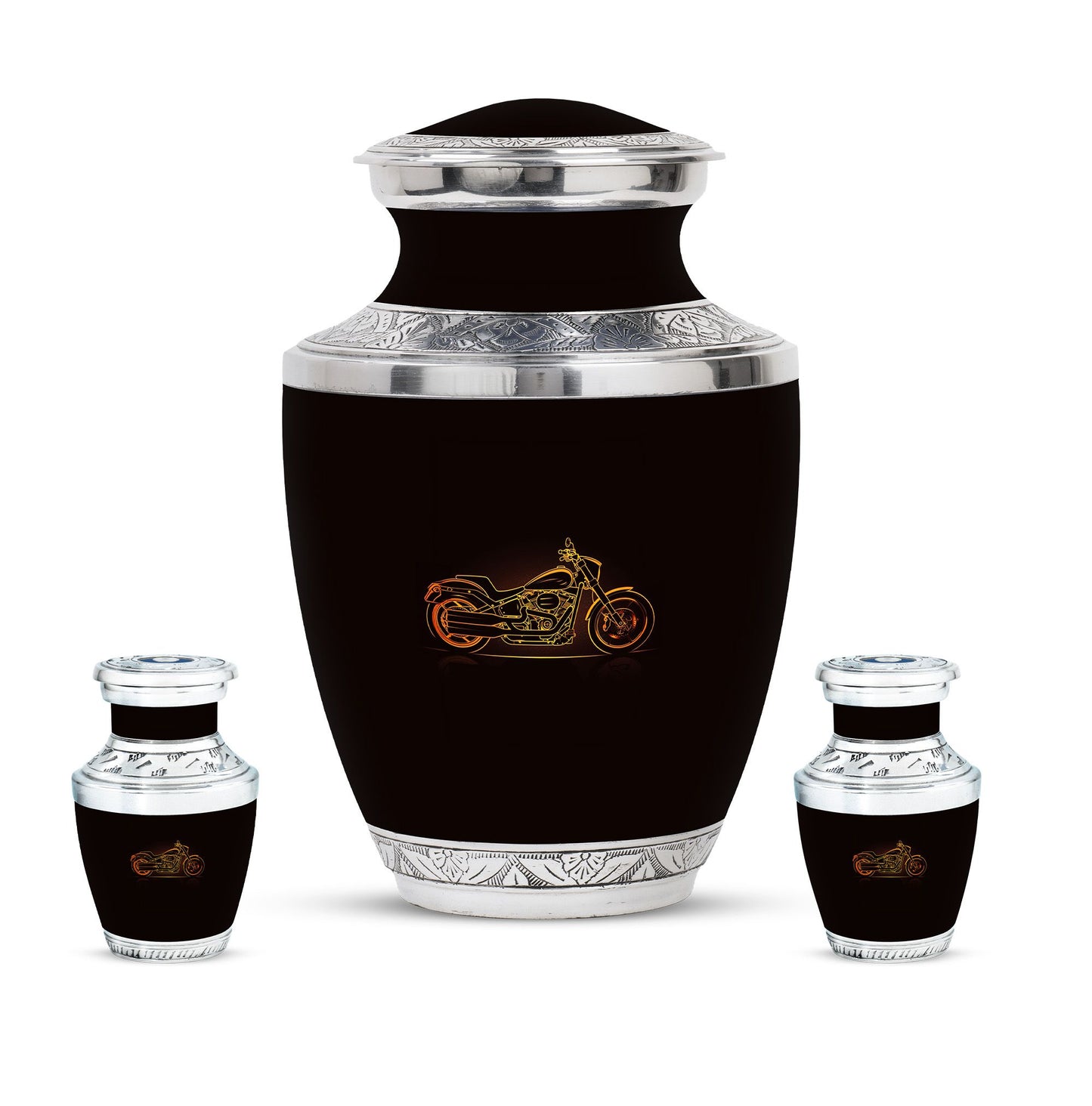 Motorcycle Theme Large Urn With 2 Keepsake Urn