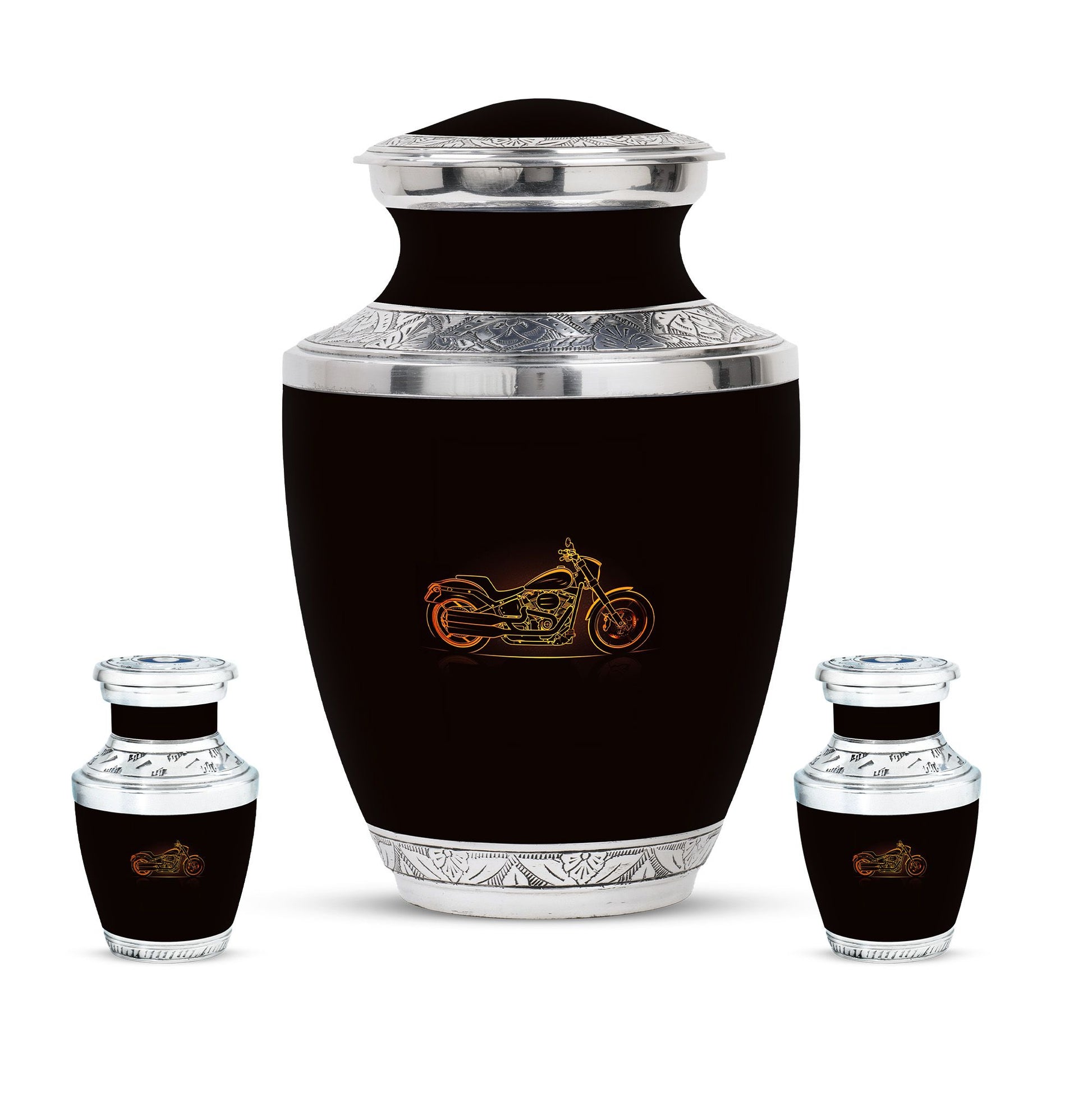 Motorcycle Theme Large Urn With 2 Keepsake Urn