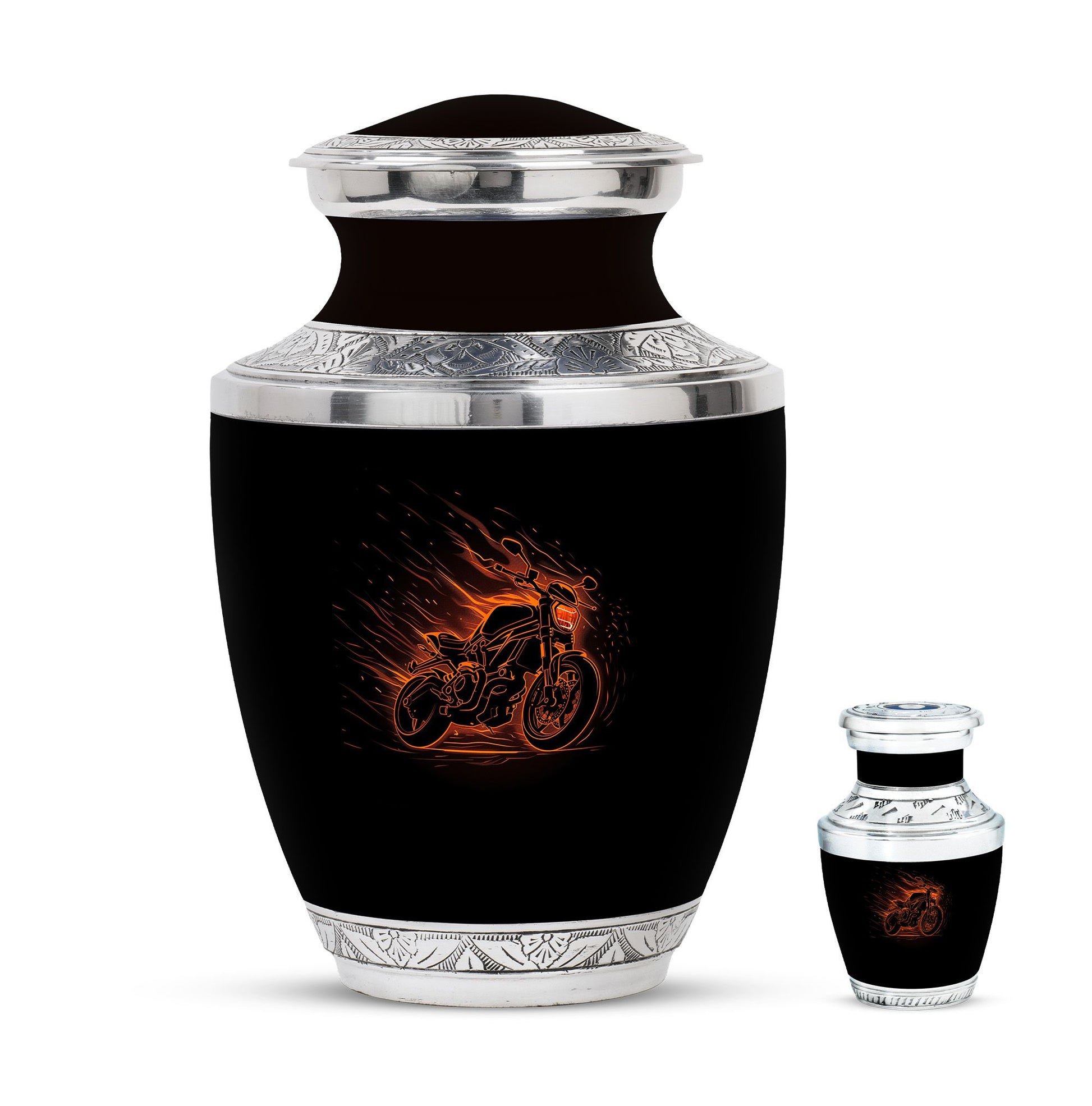 Motorcycle Theme Large Urn With 1 Keepsake Urn