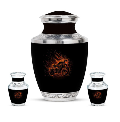Motorcycle Theme Large Urn With 2 Keepsake Urn