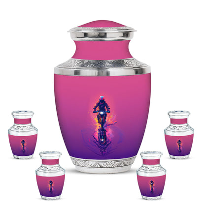 Motorcycle Theme Large Urn With 4 Keepsake Urn