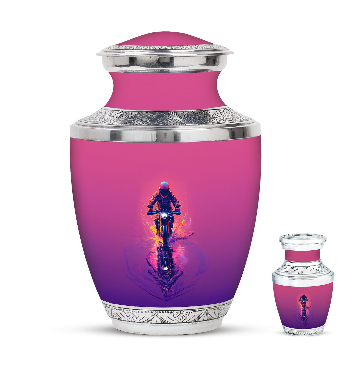 Motorcycle Theme Large Urn With 1 Keepsake Urn