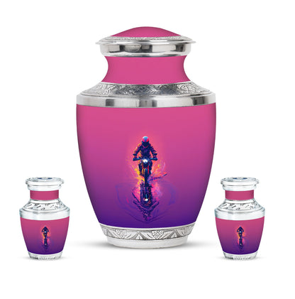 Motorcycle Theme Large Urn With 2 Keepsake Urn