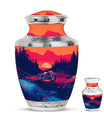 Motorcycle Theme Large Urn With 1 Keepsake Urn