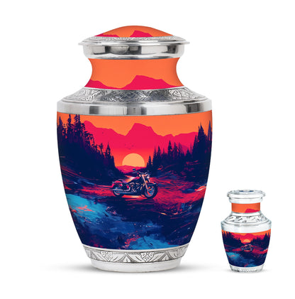 Motorcycle Theme Large Urn With 1 Keepsake Urn