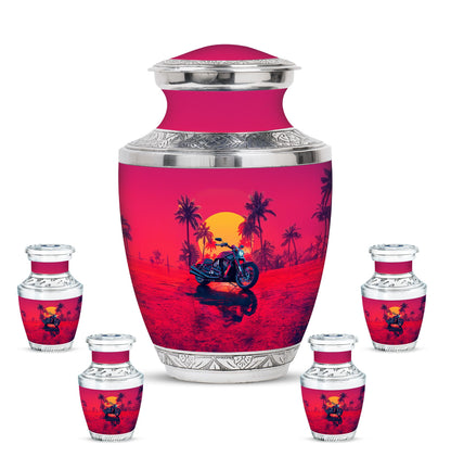 Motorcycle Theme Large Urn With 4 Keepsake Urn
