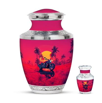 Motorcycle Theme Large Urn With 1 Keepsake Urn