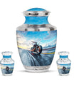Motorcycle Theme Large Urn With 2 Keepsake Urn