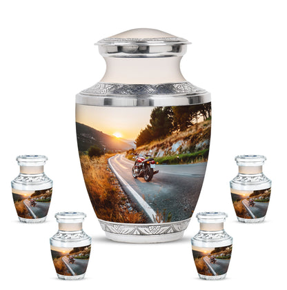 Motorcycle Theme Large Urn With 4 Keepsake Urn
