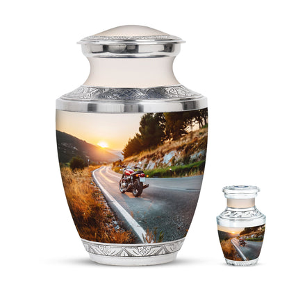 Motorcycle Theme Large Urn With 1 Keepsake Urn