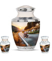 Motorcycle Theme Large Urn With 2 Keepsake Urn