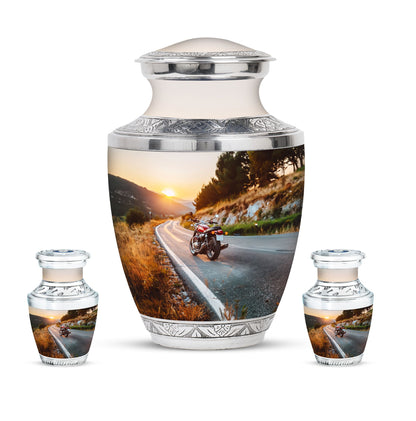 Motorcycle Theme Large Urn With 2 Keepsake Urn