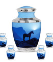 Horse Theme Large Urn With 4 Keepsake Urn