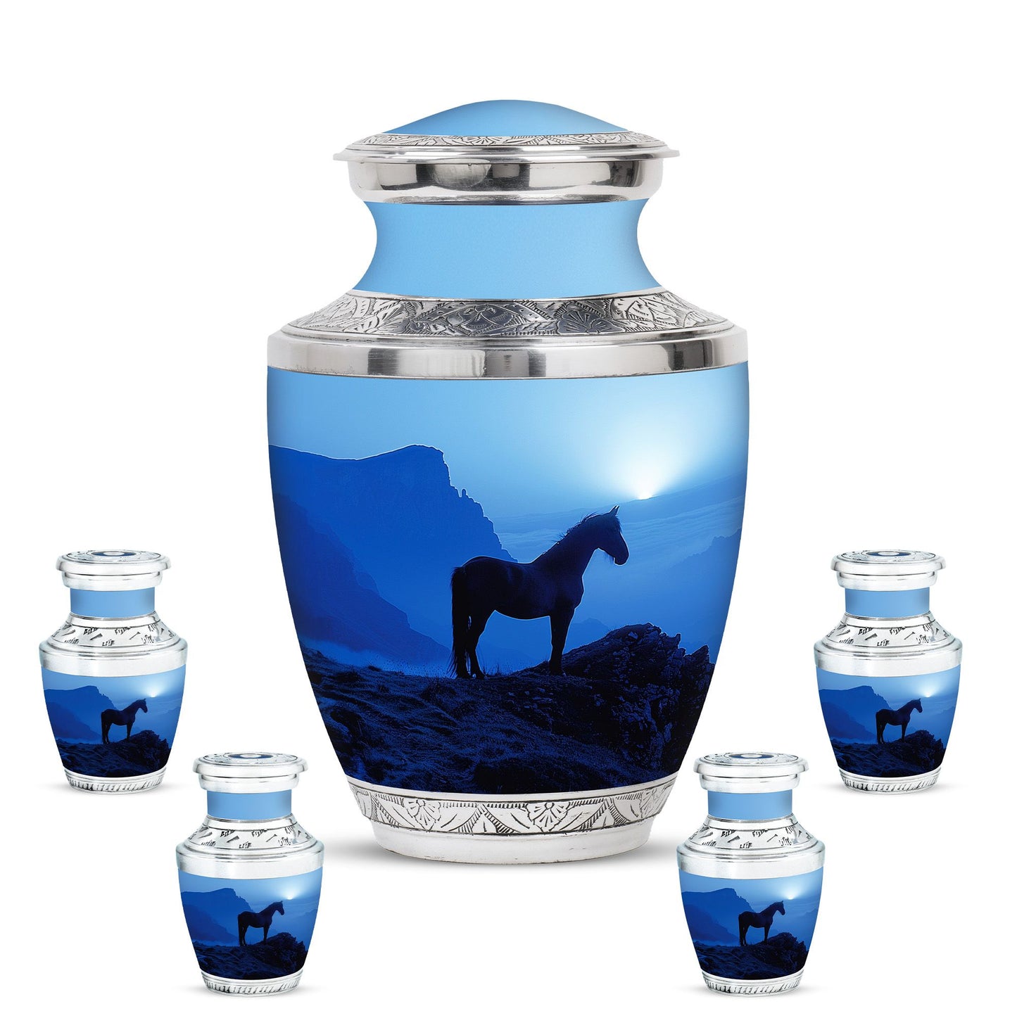 Horse Theme Large Urn With 4 Keepsake Urn