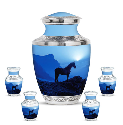 Horse Theme Large Urn With 4 Keepsake Urn