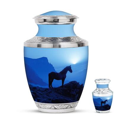 Horse Theme Large Urn With 1 Keepsake Urn