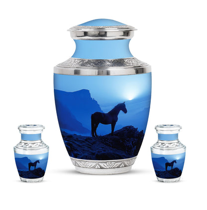 Horse Theme Large Urn With 2 Keepsake Urn