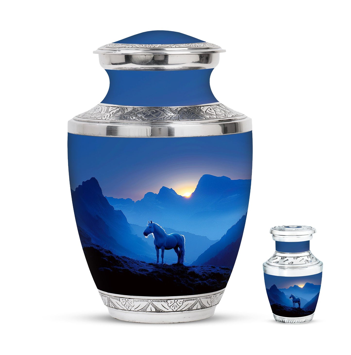 Horse Theme Large Urn With 1 Keepsake Urn