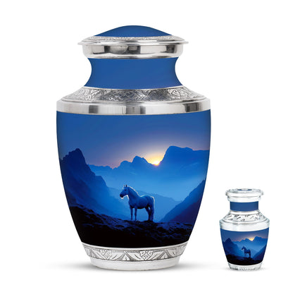 Horse Theme Large Urn With 1 Keepsake Urn