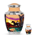 Horse Theme Large Urn With 1 Keepsake Urn