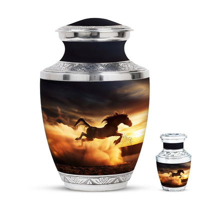 Horse Theme Large Urn With 1 Keepsake Urn