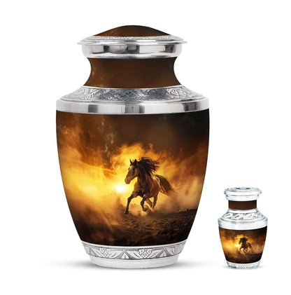 Horse Theme Large Urn With 1 Keepsake Urn
