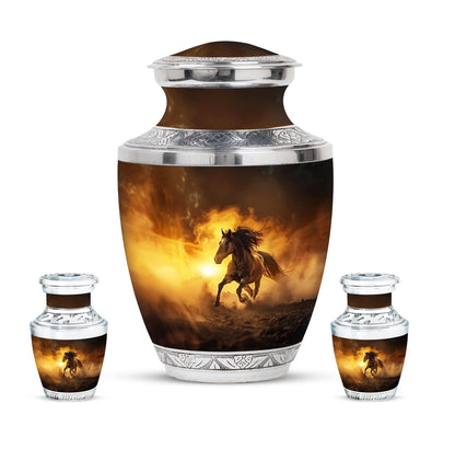 Horse Theme Large Urn With 2 Keepsake Urn