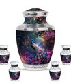 Peacock Theme Large Urn With 4 Keepsake Urn
