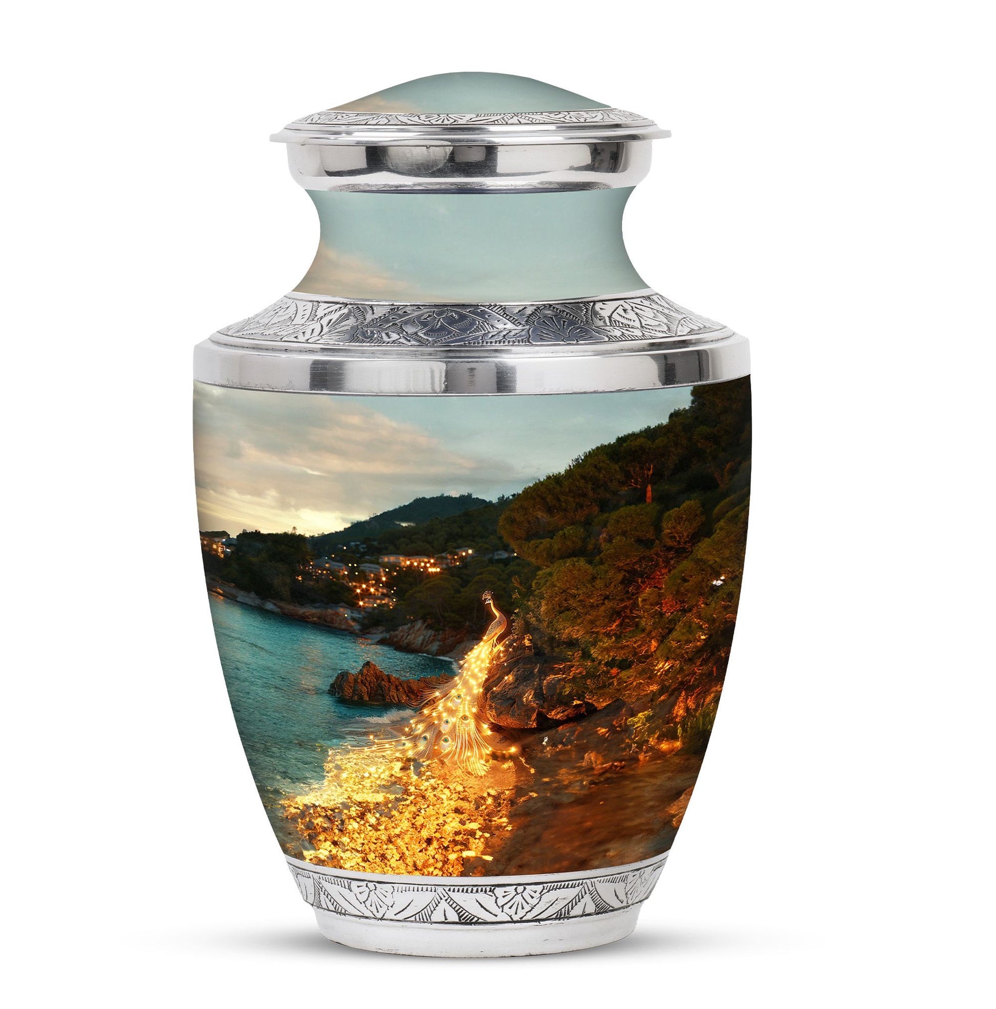 Peacock Theme Large Urn 10 Inch